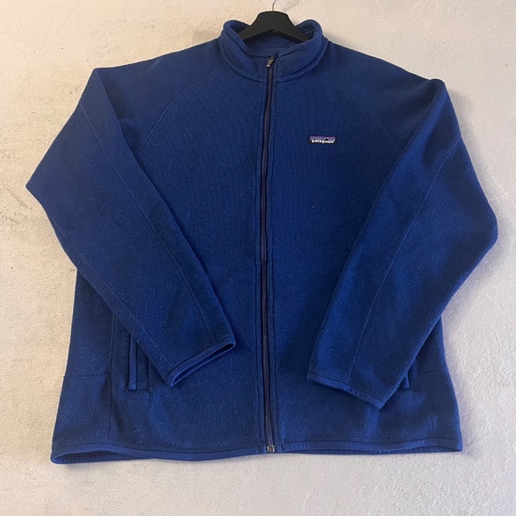 Patagonia Men's Navy Blue Woven Fleece Full Zipper Jacket Mock Neck Pockets Sz L - Picture 5 of 14